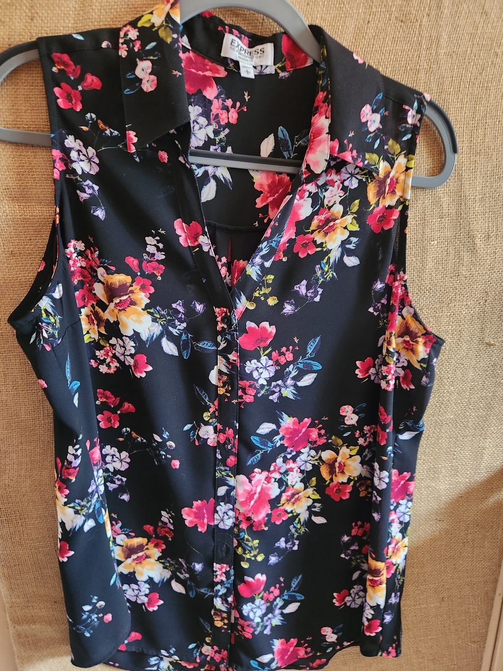 Express Black Floral Sleeveless Blouse